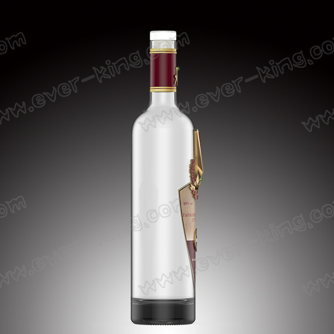 Metal Label Vodka Glass Bottle Custom Designed 700ml