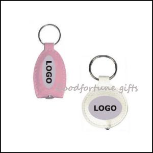 Quality Promotional pu leather key chain with led light printed logo wholesale