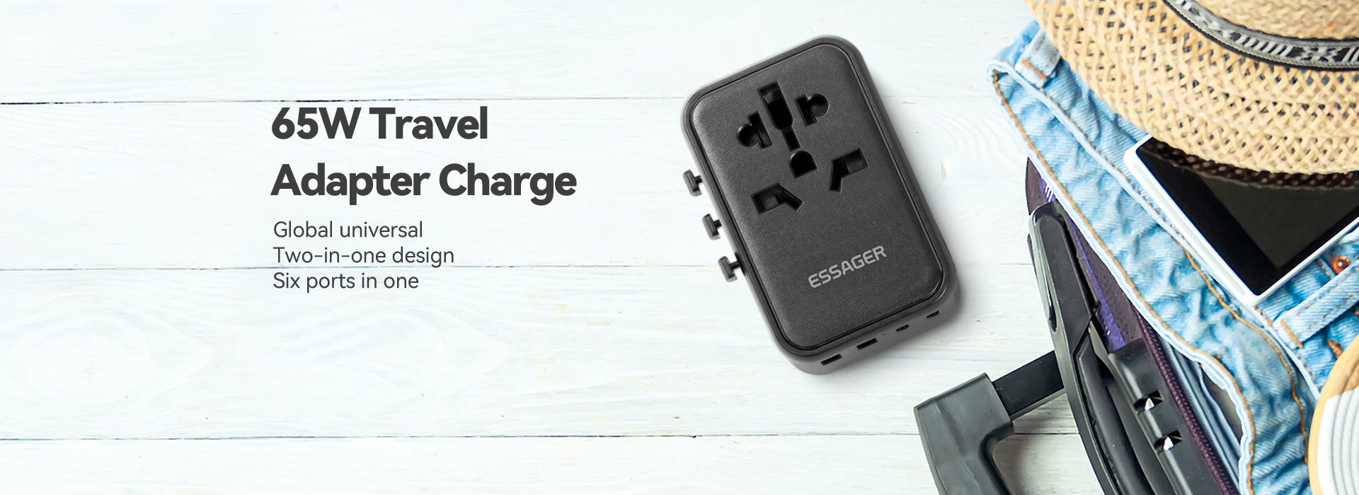 Essager 2023 Travel New Product Phone Accessories Quick Charging 3 USB-C 2 USB-A Portable Travel 65w Charger