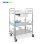 2 Layers 1 Drawer Hospital Stainless Steel Medical Instrument Trolley