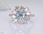 3.284ct Cushion Cut Sky Blue CVD Synthetic Diamond Rings Luxury 18K White Gold