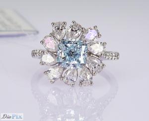 Quality 3.284ct Cushion Cut Sky Blue CVD Synthetic Diamond Rings Luxury 18K White Gold Set wholesale
