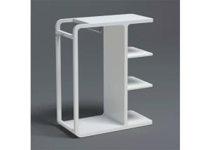 Quality High Glossy White Painted Garment Display Stand With Wooden Shelf wholesale