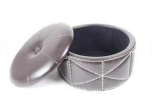 Quality leather round household wood shoe box storage ottoman stool with crystal wholesale