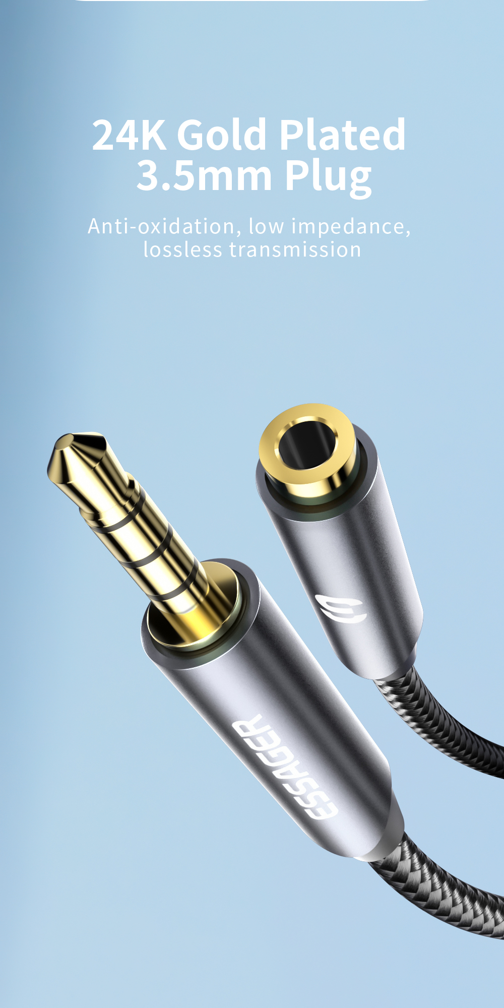 3.5mm Jack Male To Female Audio Cables 24K Gold Plating for Speaker Headphone Car