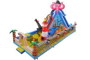 Quality Commercial Grade Inflatable Fun City , Kids Pirate Ship Bounce House wholesale