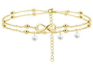 Quality Foot decoration titanium steel girl anklet hanging pearl bracelet stainless steel 8-character accessories yiwu wholesale wholesale