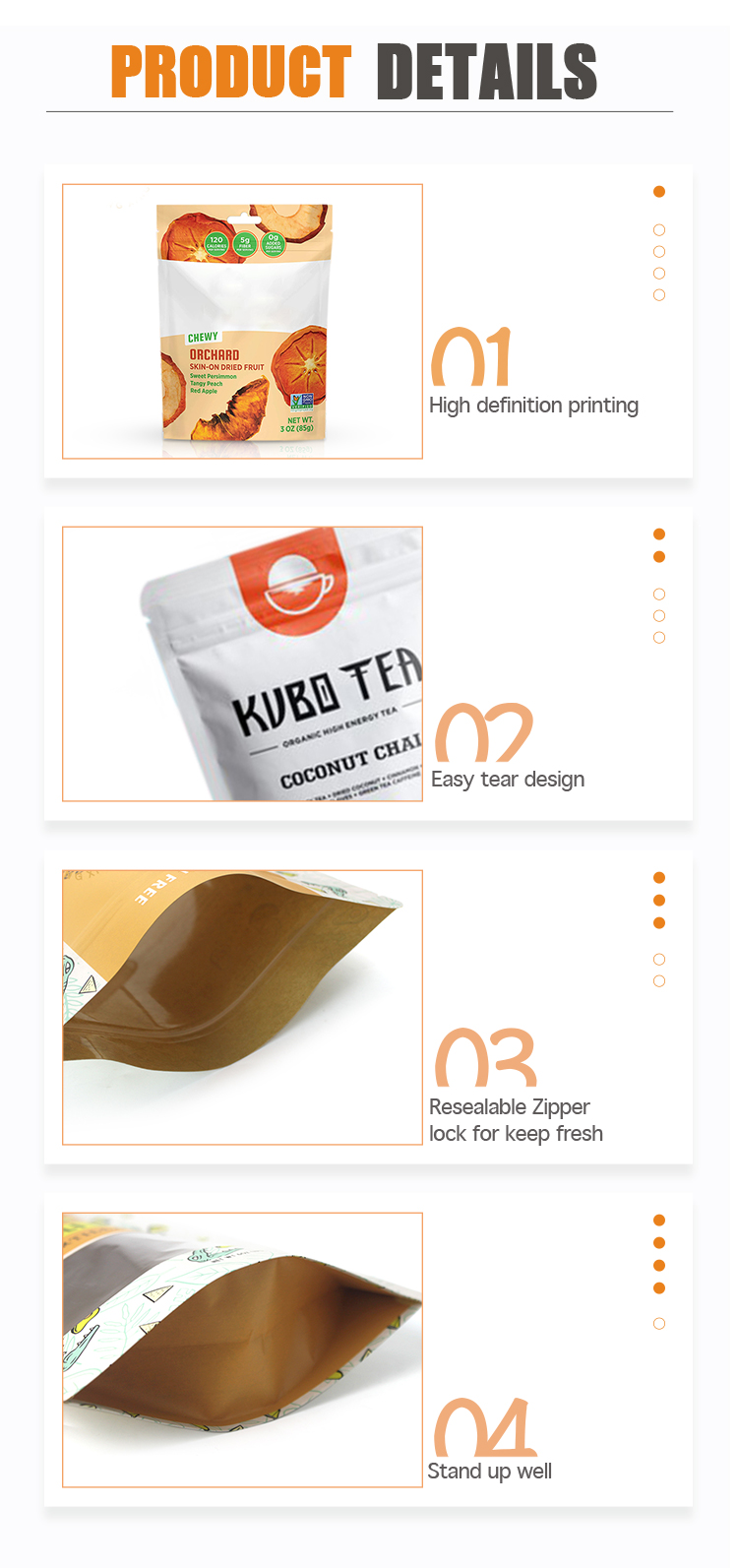 MPET Resealable Matte Dry Fruit Packaging Bags 750g Compostable Stand Up Pouches