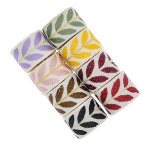 Quality 25mm*2y Jacquard Leaf Ribbon Eco Friendly Christmas Ribbon Wired wholesale