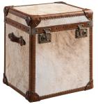 Brown White Leather Retro Trunk Vintage With Lock Wood Nightstand With Fur