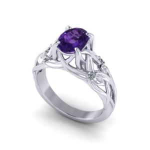 Quality Floral Amethyst Ring In 14k White Gold, 6x8mm Amethyst, Diamond .06cttw wholesale