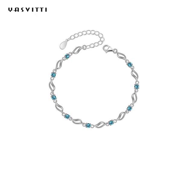 4.5g 0.62ft Silver Adjustable Bracelets trendy Rhodium Plated Blue Crystal