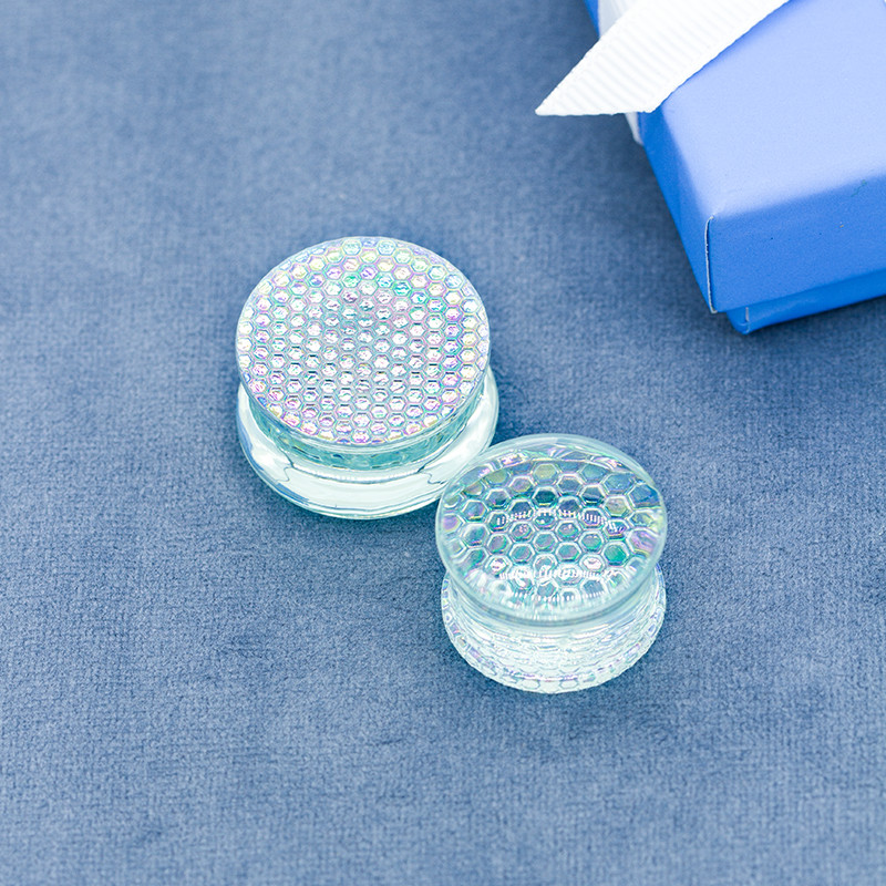 Honeycomb Effect Ear Plug Tunnels Glass Plug Body Jewelry 2G