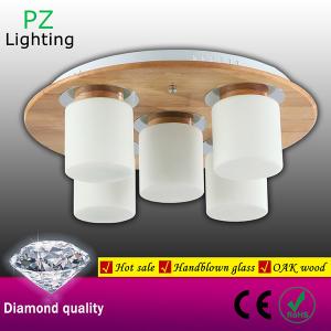 Quality 5 heads glass shade OAK wood ceiling light with remote controller made in Zhongshan China wholesale