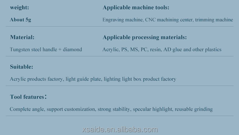 Factory Supply High Quality Acrylic Trimming Machine Special Cnc Single Crystal Diamond Chamfering Milling Tool For Acrylic/PS