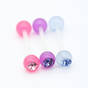 Quality 3 Pieces Crystal Gems Plastic Barbell Tongue Piercing Hypoallergenic 14G wholesale