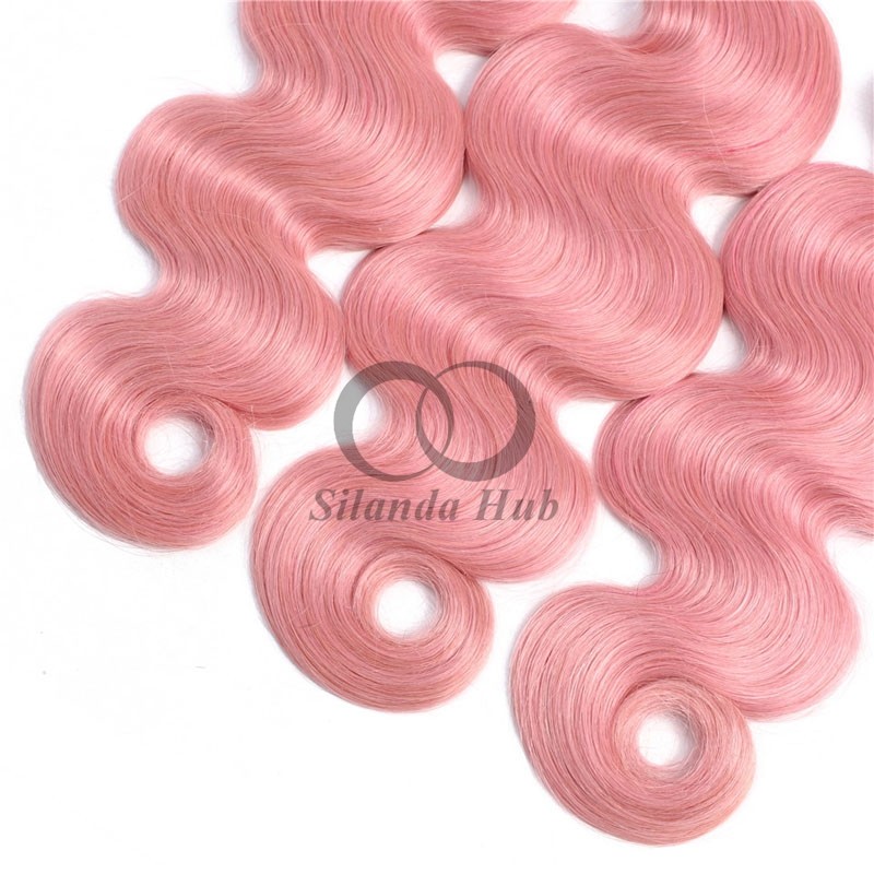 Pink Body Wave Remy Human Hair Bundles Sew In Weave Bundles Brazilian Bundle Deals