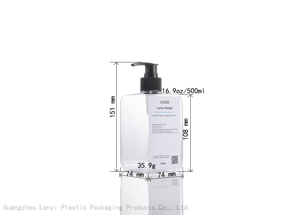 Square Hotel Clear 500ml Hair Condition Lotion Bottle