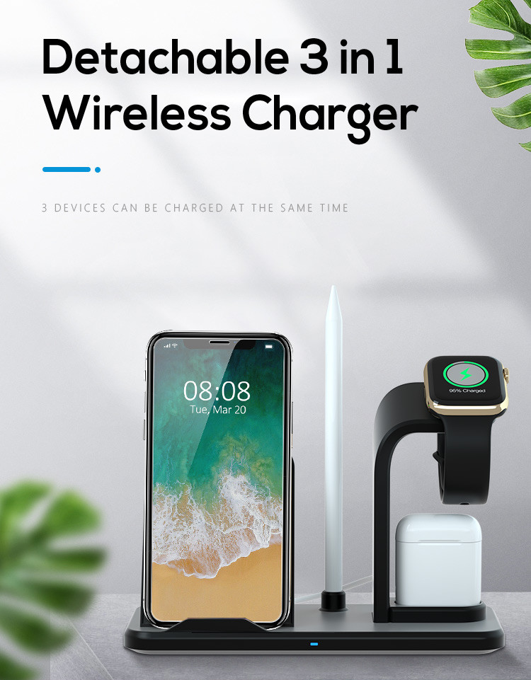 UCABLE 5W Multi Function 3 In 1 QI Wireless Charger