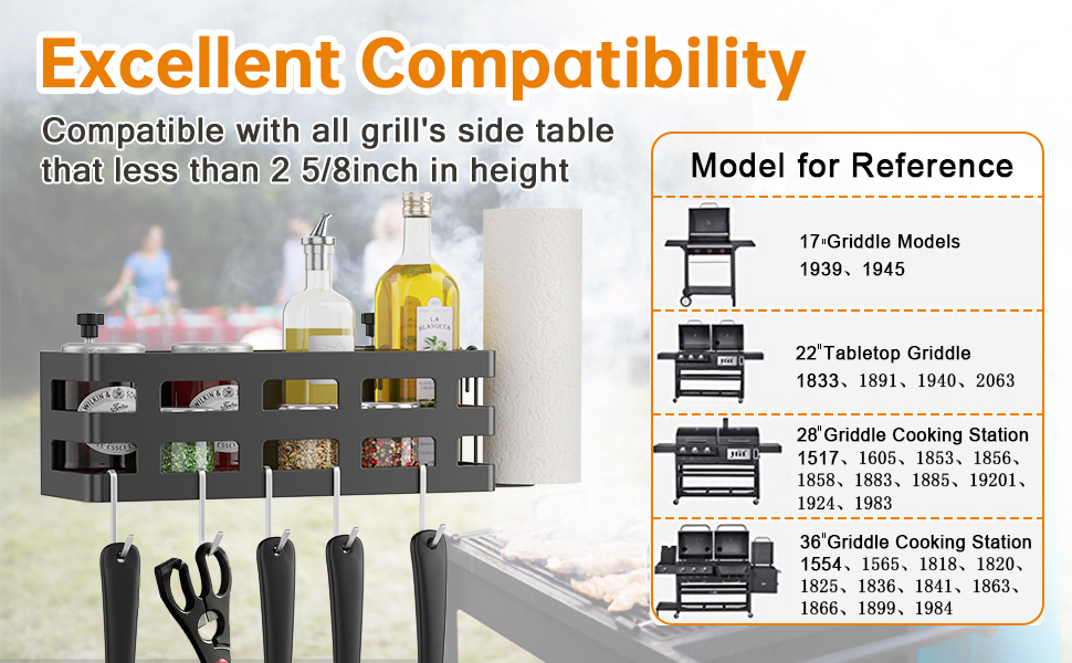 BBQ Grill Tools Basket Griddle Caddy for 28" 36" Blackstone Griddles Clamp on Prep Cart Grill Caddy