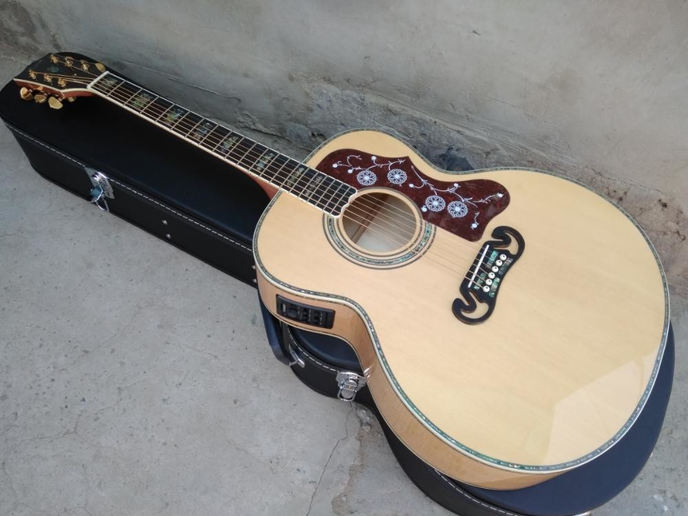 Nutual 43 " G200 classical acoustic Guitar,Solid spruce top,Flame Maple back,Abalone inlay Ebony fret board