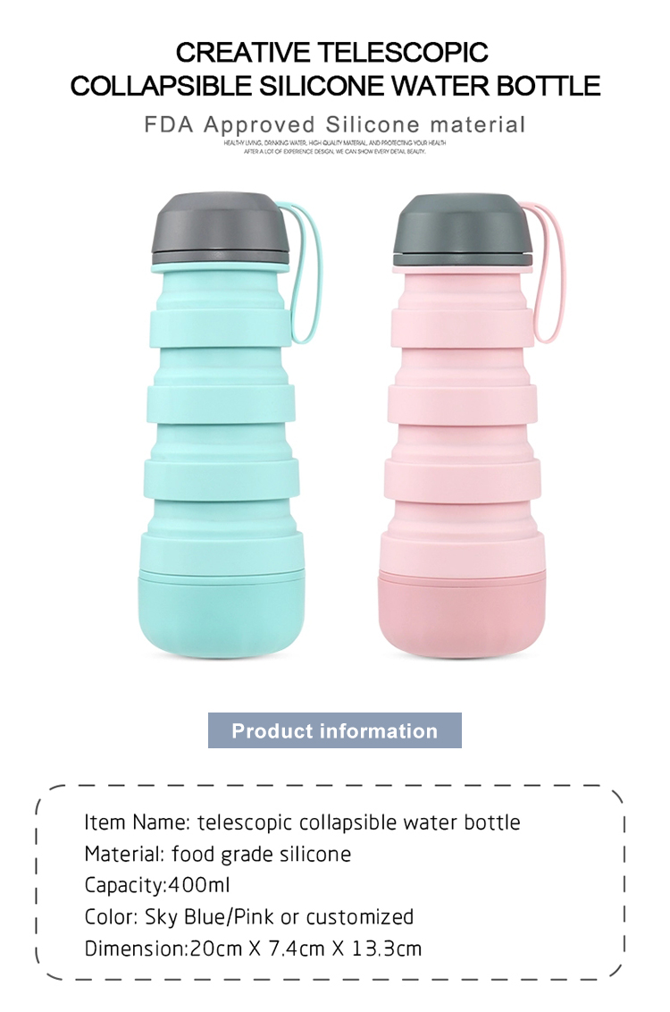 Portable Easy Clean Souvenir Gift Sport Collapsible Silicone Water Bottle With Spout