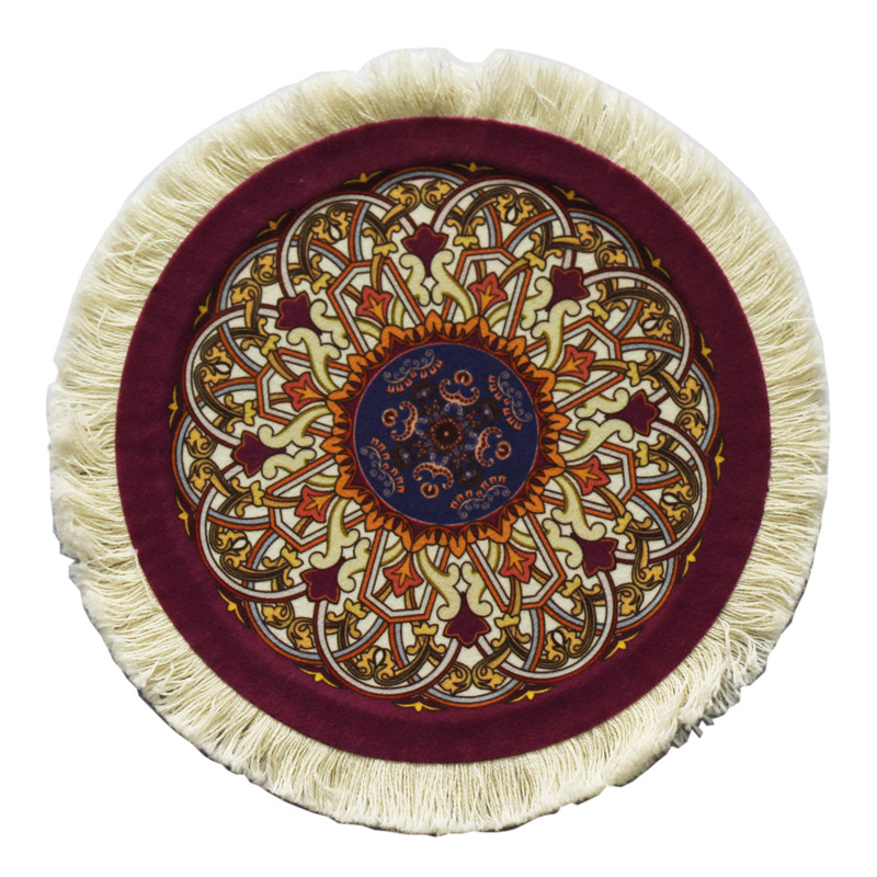 Minglu CM-008 Natural Rubber Round Coasters Fabric Carpet Drink Mats Coasterrug suitable for office, restaurant, home, or bars
