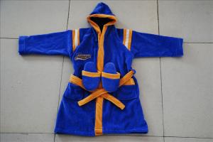 Quality kids hooded velour terry dark blue robes with slipper for spa wholesale