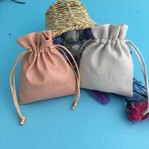 Quality Faux Pu / Leather Soft Jewelry Pouch , Embossed Logo Jewelry Storage Bags wholesale