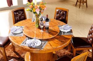 Quality modern round solid wood marble top dining table set wholesale