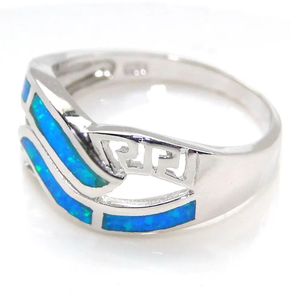 Sterling Silver Wholesale Jewelry Greek Blue Lab Opal Wedding Ring Synthetic Opal Jewelry