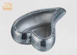 Quality Heart Shape Mosaic Fiberglass Decoration Flower Serving Bowl Silver Mirror wholesale