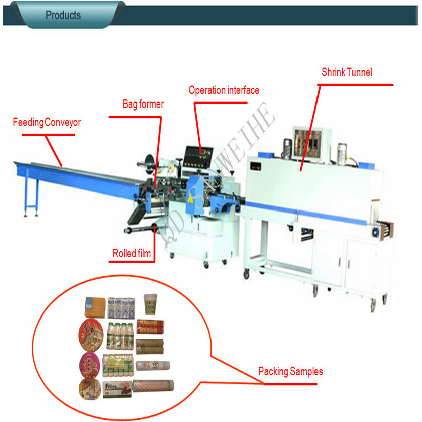 Sngle Phase 220V Noodle Packing Machine PLC Control Heat Shrink Film Packaging