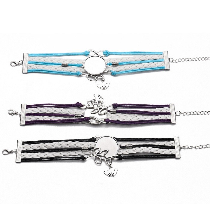 Unique Sublimation Blank Charm Braided Rope Bracelet Personalised Metal Sublimation Blanks