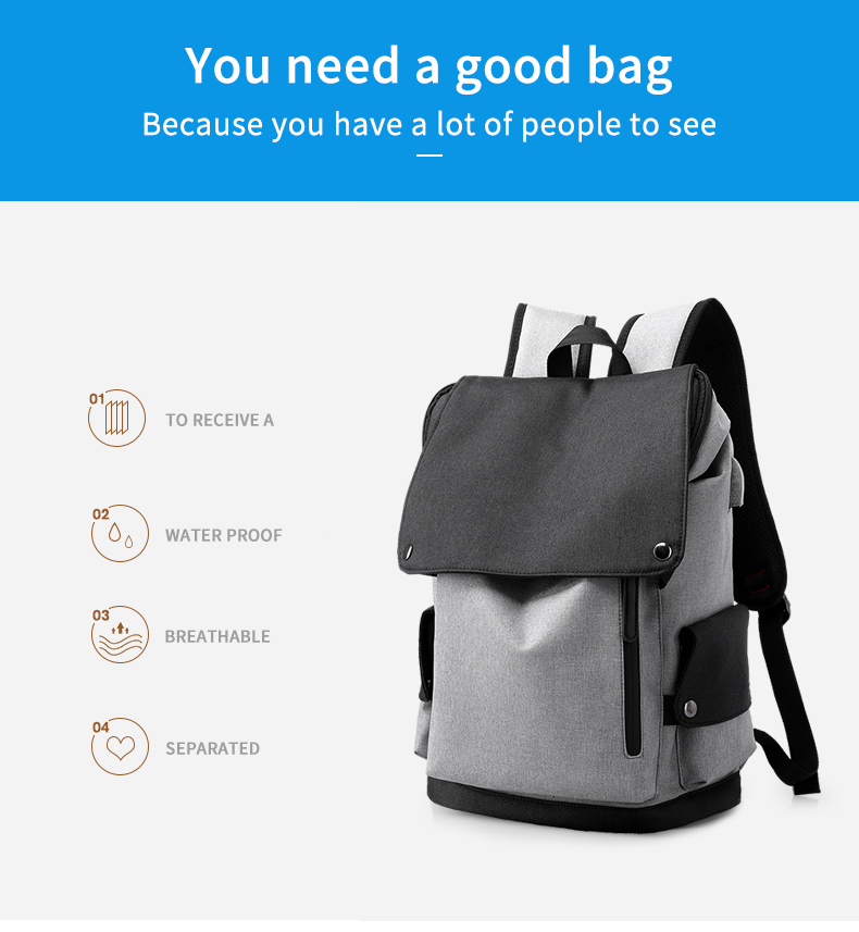High quality fashion waterproof USB trend men's school bags Laptop Backpack