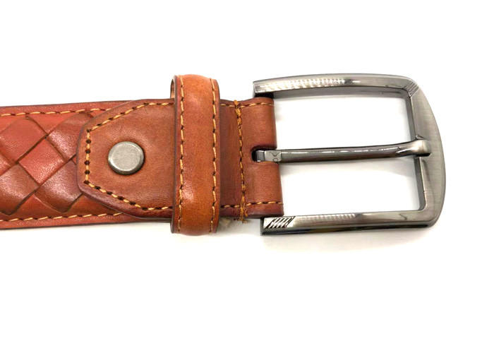 3.8CM Handmade Braided Weave Mens Casual Leather Belt With Alloy Pin Buckle
