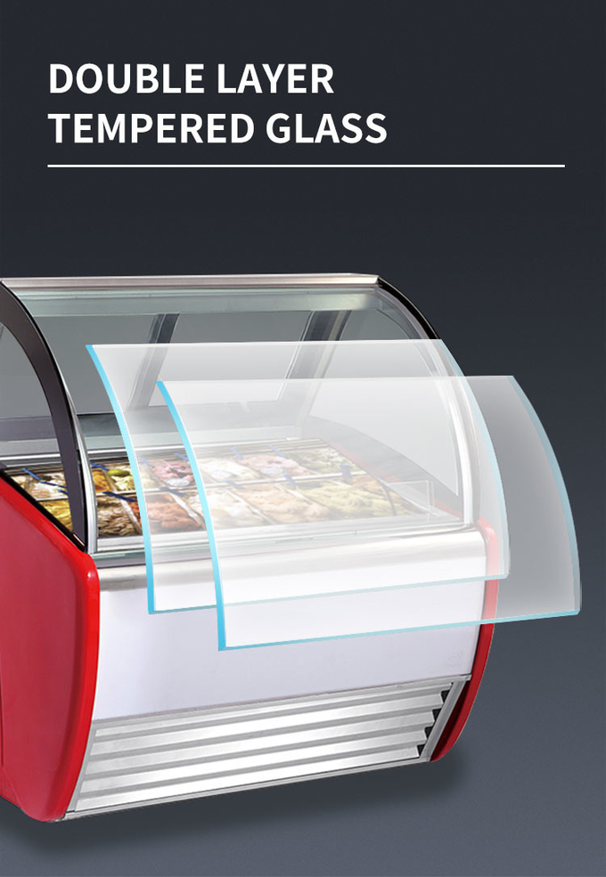 Curved Glass Ice Cream Display Cabinet 390l Countertop Gelato Display Case