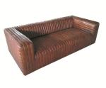 Ribbed Vintage Leather Sofas Large 3 Seater For Living Room