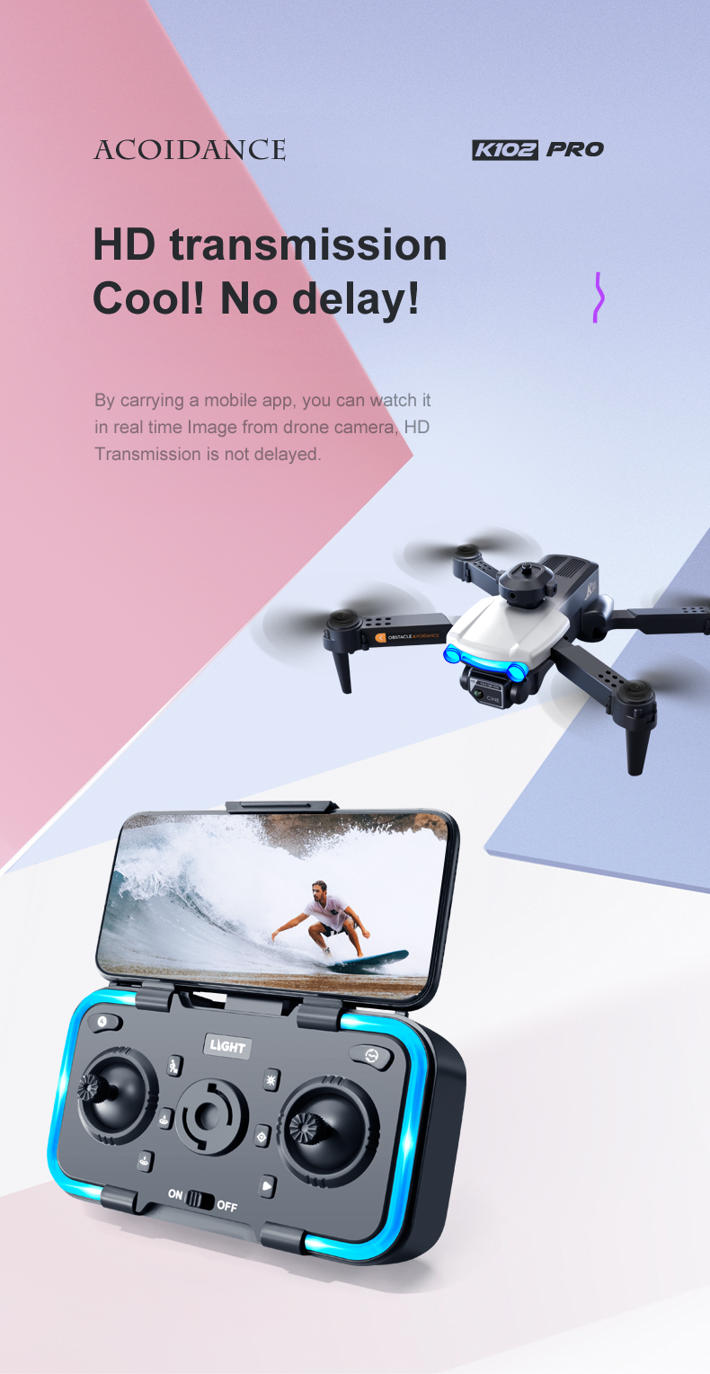 K102 Pro Mini Drone 4K HD Dual Camera Four-Way Obstacle Avoidance and Professional Optical Flow Technology for Long Range