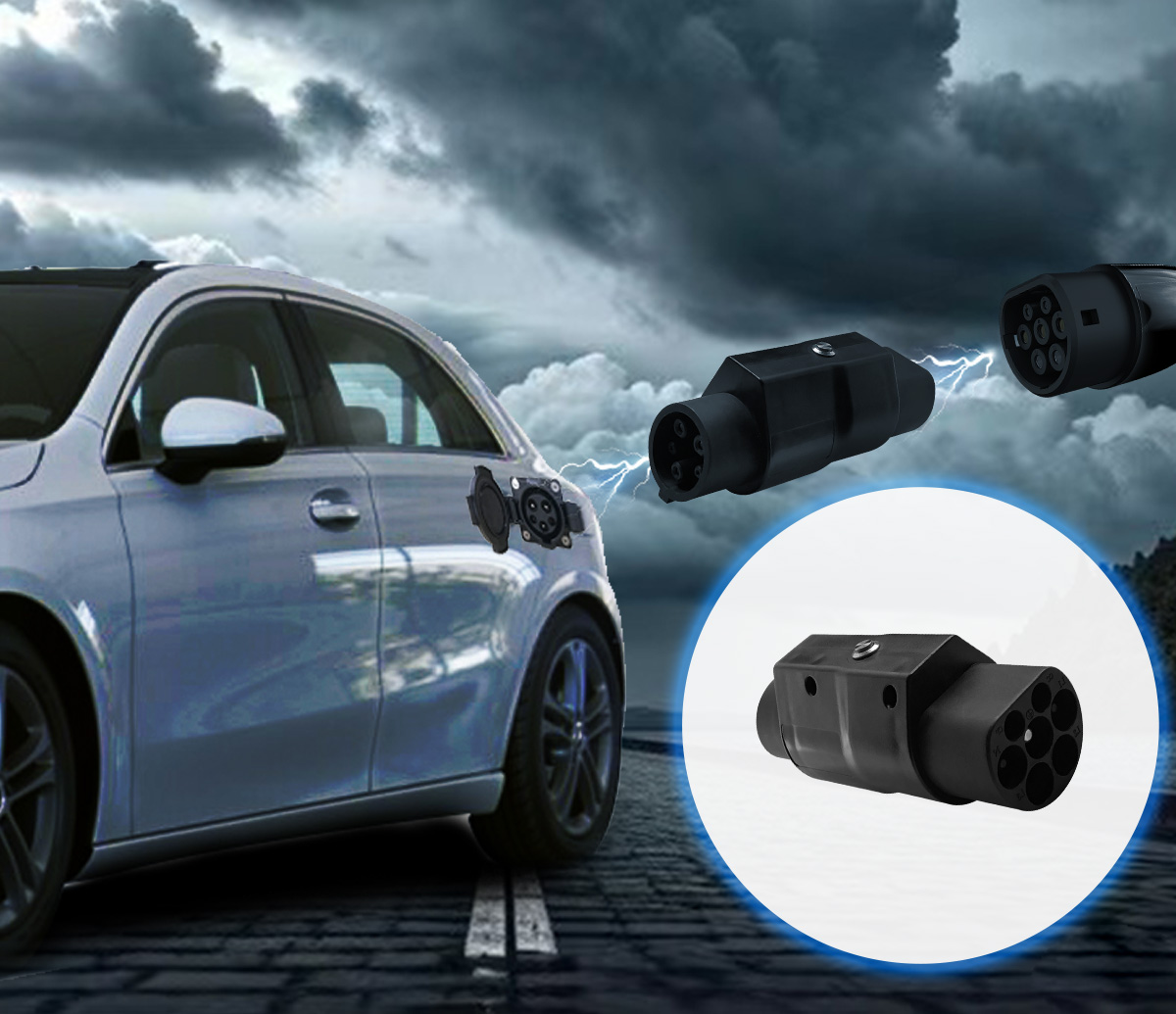 7kw Type2 to Type1/J1772 EV Connector 32A Charging Pile Converter 220V Gun Head Adapter Electric Vehicle Connector Solution