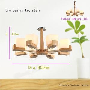 Quality 8 arms Oak wood ceiling lamp wood chandelier lighting with glass shade chrome finishing wholesale