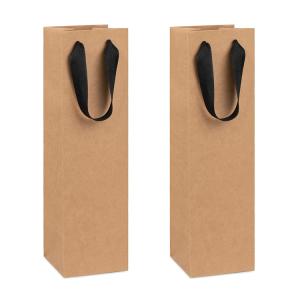 Quality Recyclable Brown Kraft Corrugated Box with Ribbon handle for Wine bottles 14X4X4 inch Size wholesale