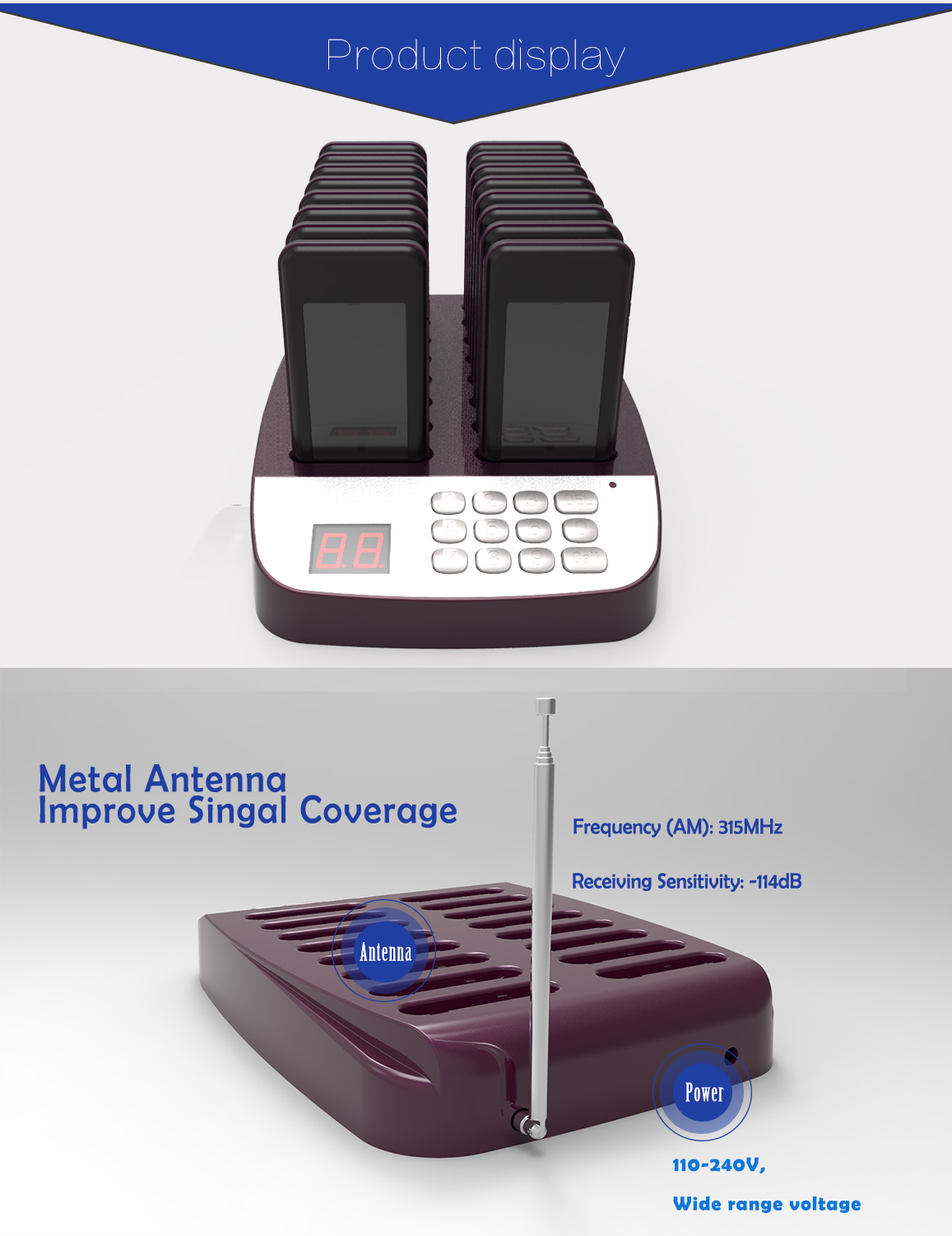2019 hot sale restaurant 16 call guest paging queuing system coaster pagers with transmitter