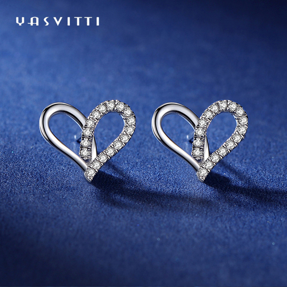 7.7x9.5mm 1.1g Sterling Silver Heart Earrings Platinum Plated Silver Ear Drops