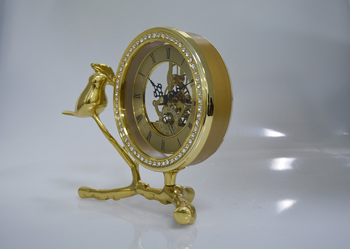 Table Stainless Steel Skeleton Clock Vintage Design With Brass Support