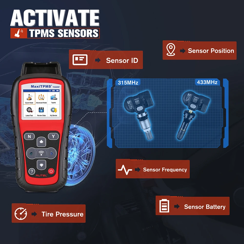Autel MaxiTPMS TS508WF WiFi TPMS Diagnostic Tool Program MX-sensors, Read/Clear DTCs OBD2 TPMS Relearn Tool Free Update PK TS508