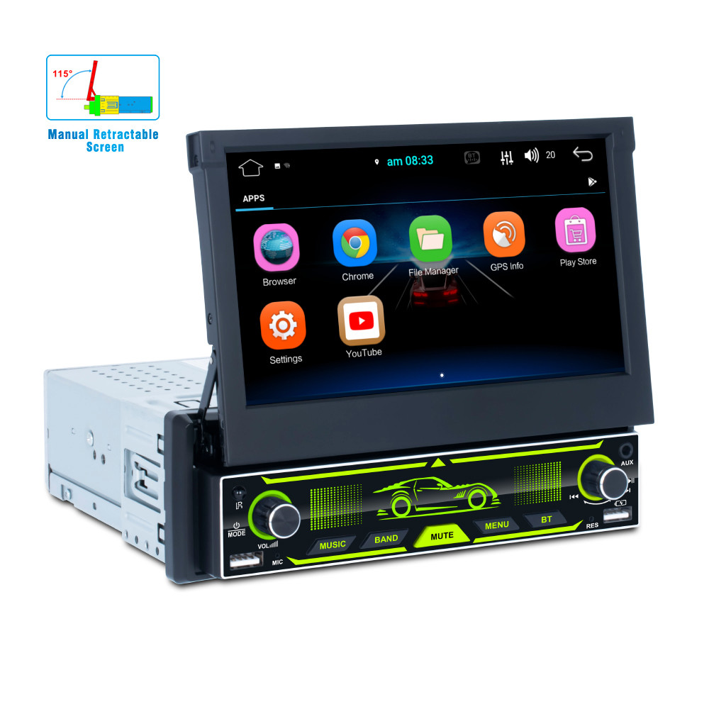 32G Retractable Android Car Player 7 Color Backlight Wifi Bluetooth Car Stereo