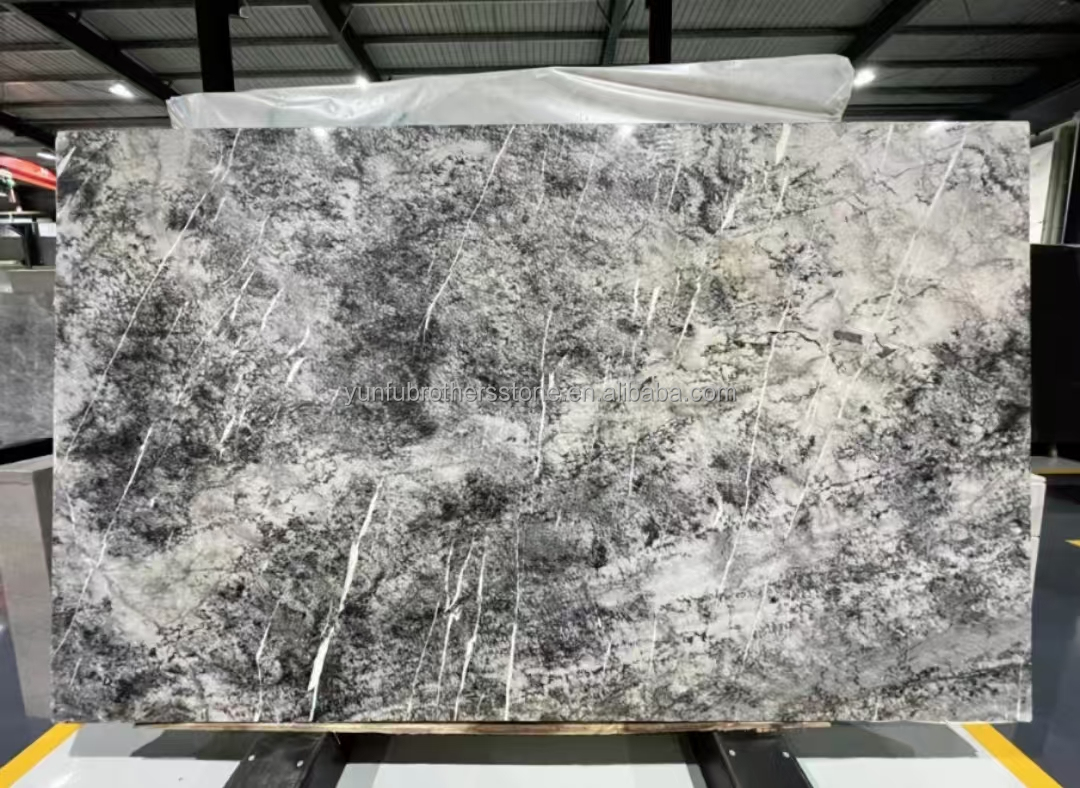 Italian Natural Stone Silver Fir Black Grey Look Marble Textured Slab for Home Wall Panel