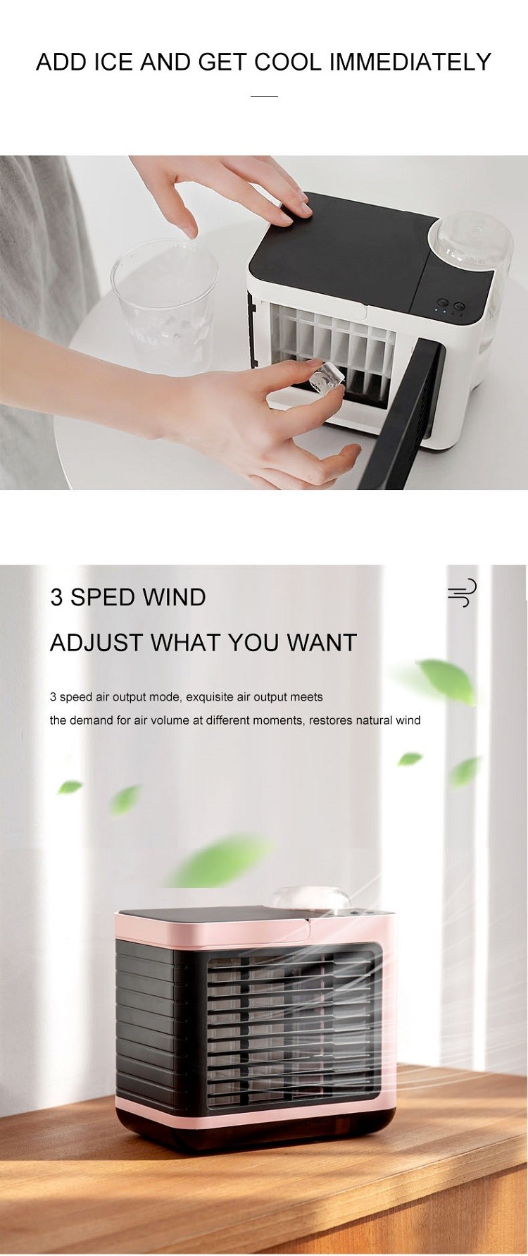 2000mAh Battery Mini Usb Air Cooler Fan Silent Portable Handle For Home Office