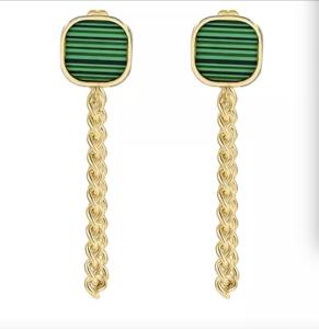 Quality 45cm Long Green Gem Pendant Earrings Studs 18K Gold Stainless Steel wholesale